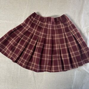Source Unknown Plaid Skater Skirt in Burgundy and Cream
